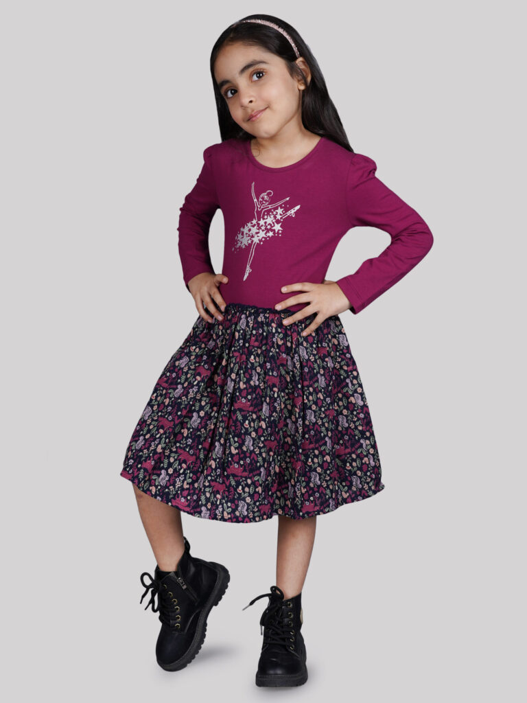 Stylish Girls Printed Pleated Frock and Dress